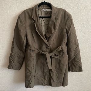 Zara Woman’s Neutral Belted Blazer Dress